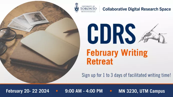 Writing retreat poster white background with navy and orange text.