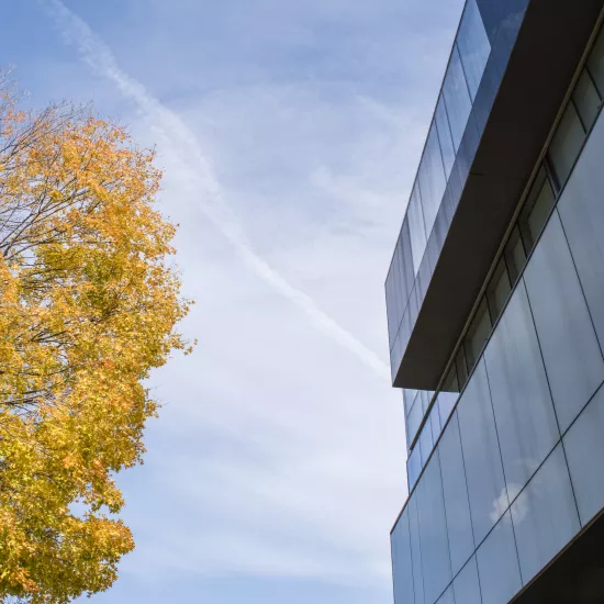 Exterior view of the ICCIT building at UTM campus in autumn