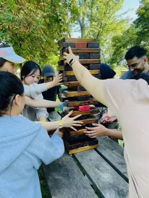 students in team building