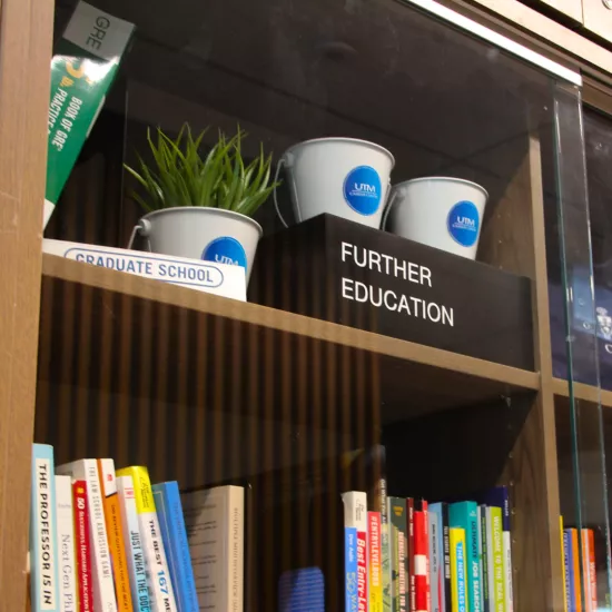 Photo of the Further Education resources in our Student Services Hub Resource cabinet