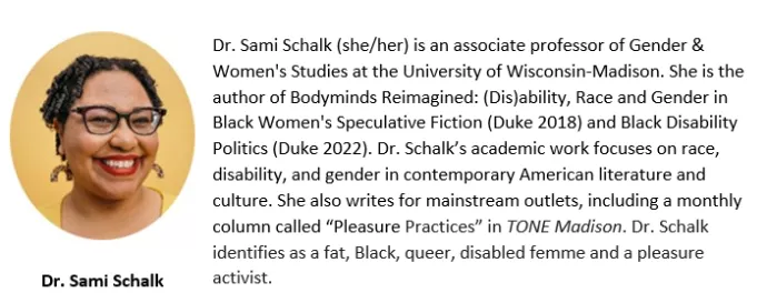 This image contains a biography of the speaker Dr. Sami Schalk.