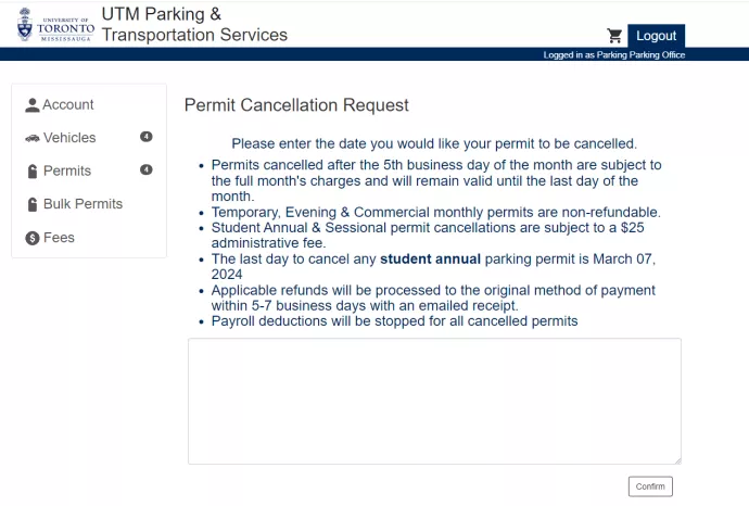 Screenshot of Permit parking purchasing site