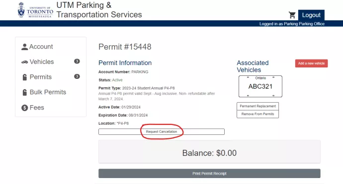 Screenshot Parking Purchasing website 