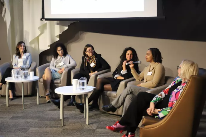 Sarah Sarah sits on a panel with other speakers at Healthy Cities, Healthy People 2024